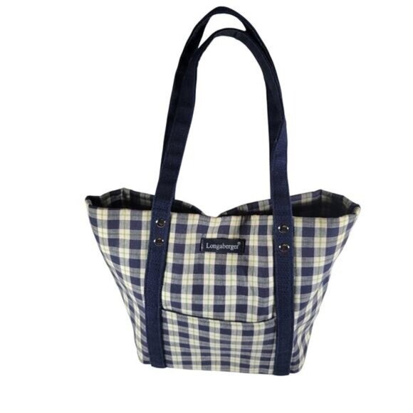 Longaberger Homestead Handbags - Longaberger Homestead 100% Cotton Small Blue Plaid Tote Bag Lined